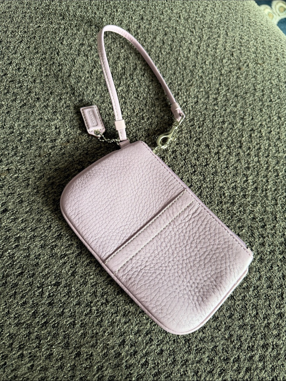 Coach Pebbled Leather Wristlet in Pale lilac